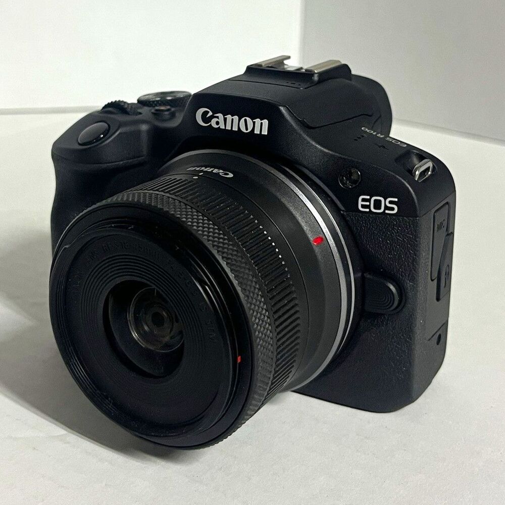 Canon EOS R100 Mirrorless 24.1MP Black w/ RF-S 18-45mm Lens Charger Strap
